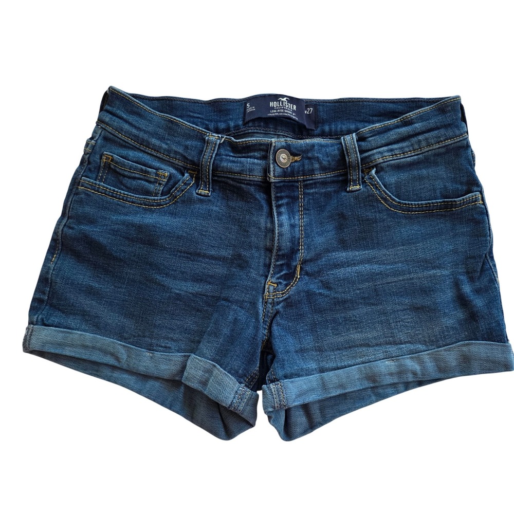 Hollister Low Rise Short 3" Advanced Stretch Dark Wash Denim Cuffed Size 5 W27